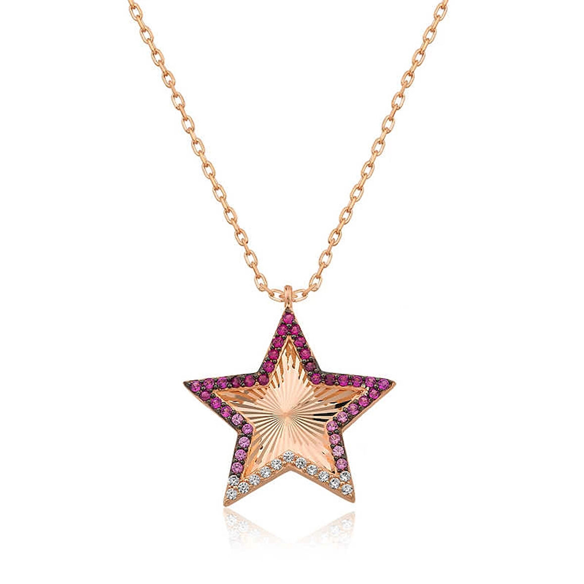 Supertrend Gümüş Rose Pembe Fırfır Desenli Yıldız Kadın Kolye