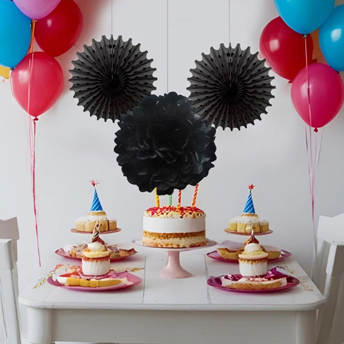 Siyah Ponpon / Yelpaze Süs Seti 3'lü