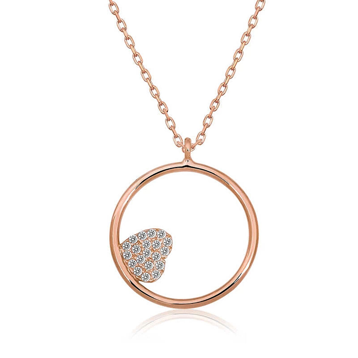 Supertrend Gümüş Rose Kalp Detaylı Halka Kolye