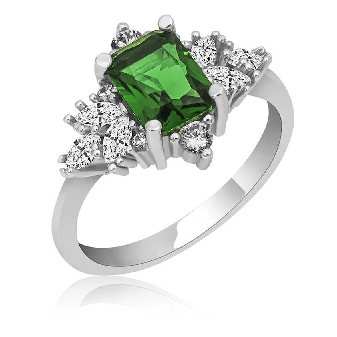 Supertrend Gümüş Yeşil Baget Taşlı Kadın Yüzük