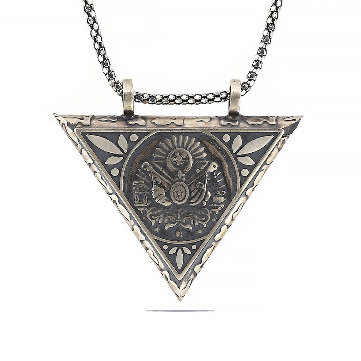 Supertrend Gümüş Üçgen İçi Açılabilen Osmanlı Arma Muskalık Kolye