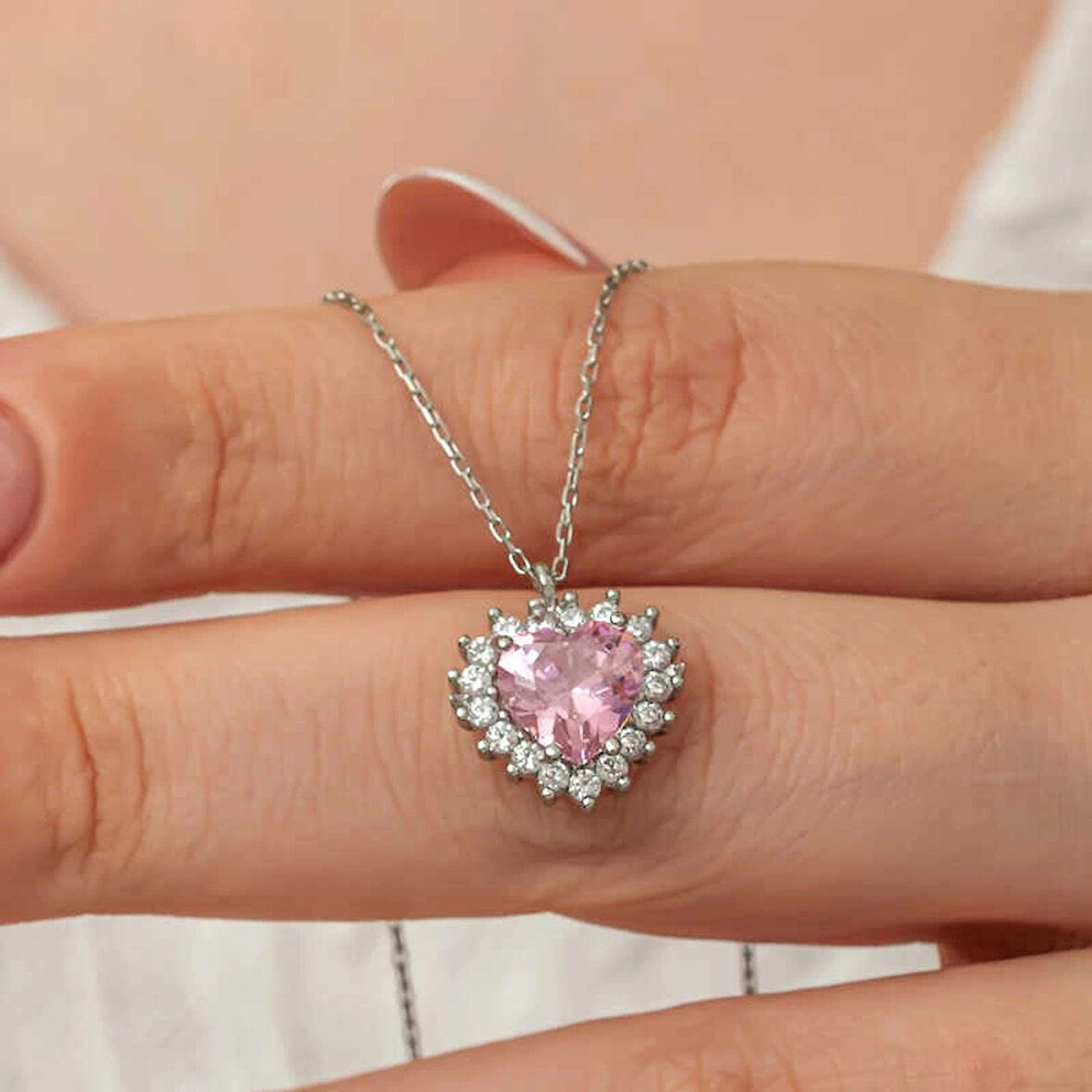 Supertrend Gümüş Pembe Taşlı Kalp Kadın Kolye