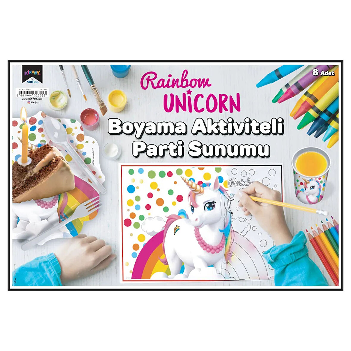 Rainbow Unicorn Boyama Aktiviteli Parti Sunumu 8li