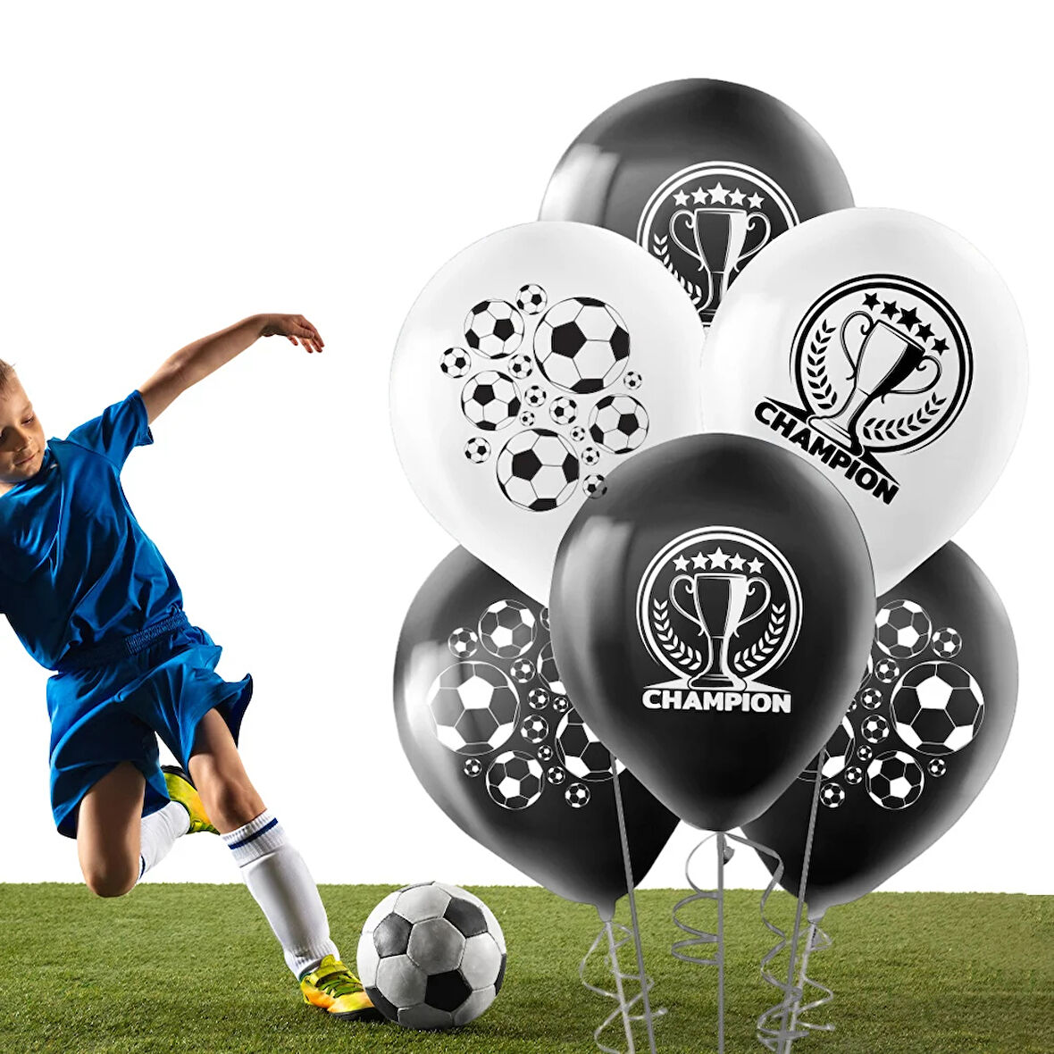 Champion Baskılı Siyah Beyaz Pastel Balon 12"