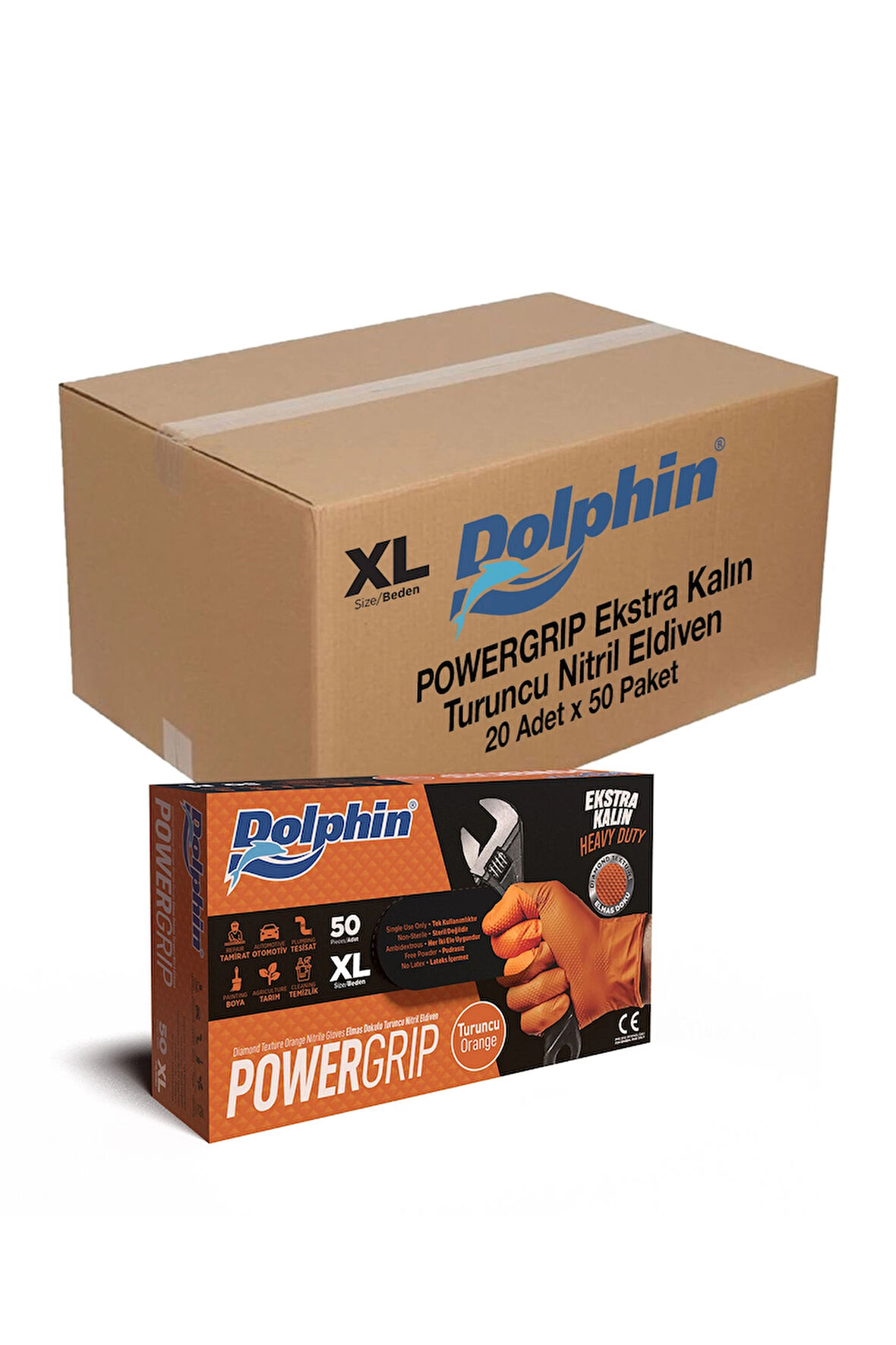 Supertrend PowerGrip Ekstra Kalın Turuncu Nitril Eldiven Elmas Dokulu XL 50 Adet x 20 Paket - Koli