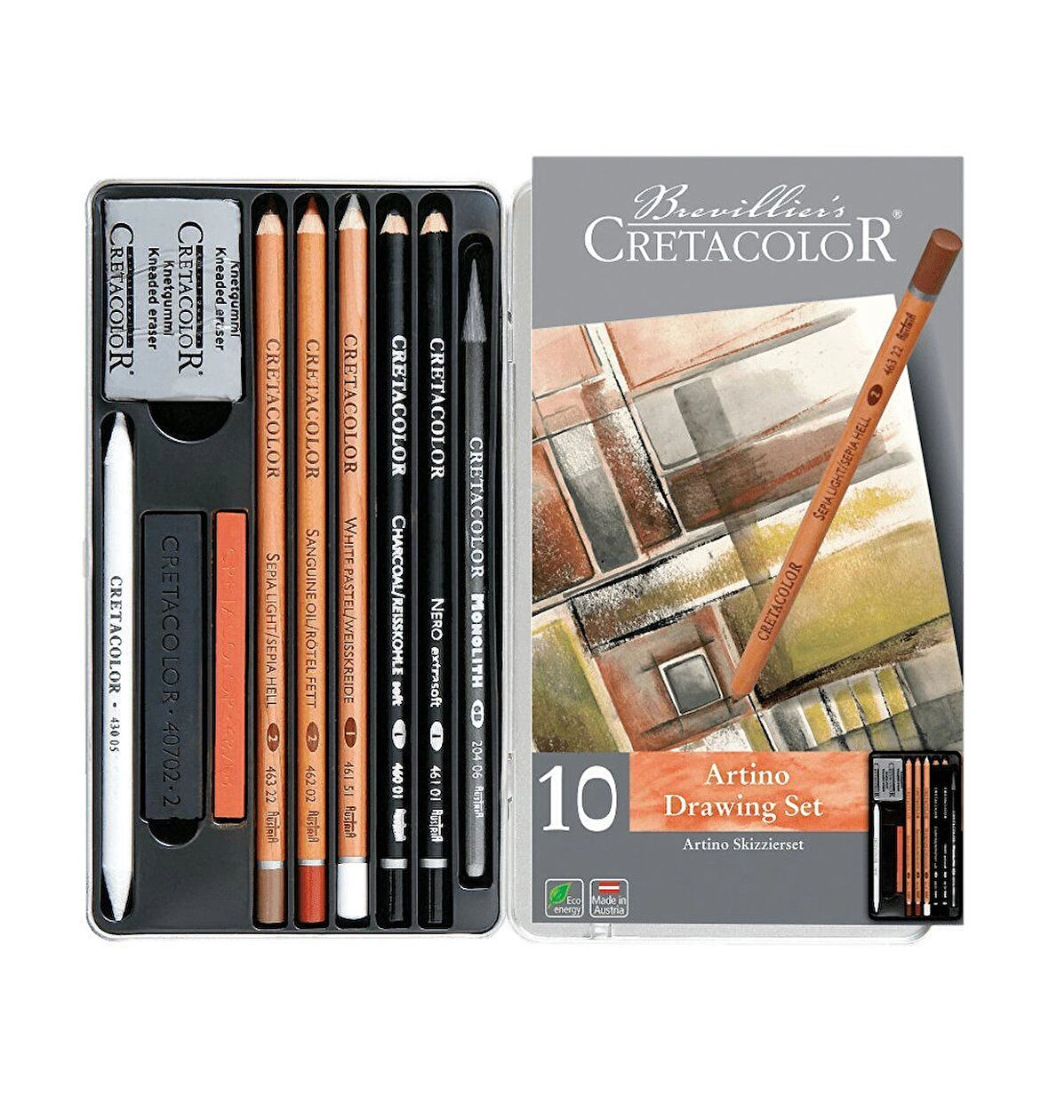Supertrend Artino Drawing Set Karakalem Eskiz Çizim Seti Metal Kutu 10 Parça