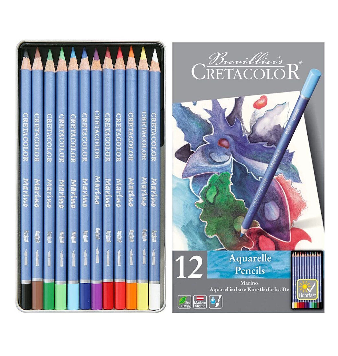 Supertrend Marino Sulandırılabilir Aquarell Boya Kalemi Seti 12 Renk Metal Kutu