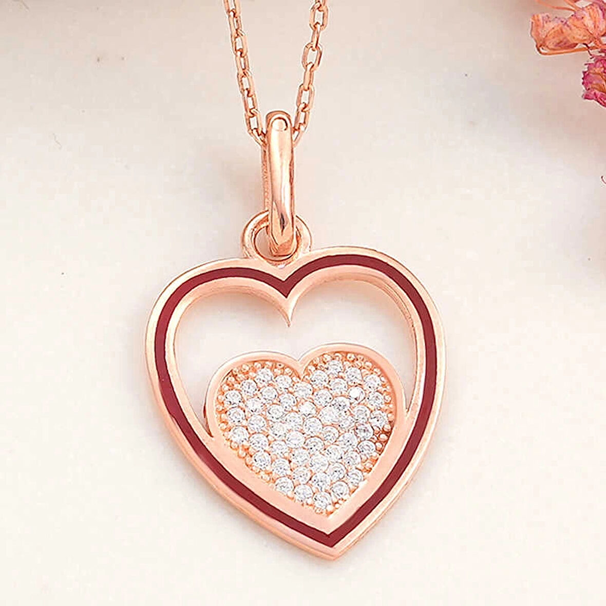 Supertrend Gümüş Rose Kalp Kadın Kolye