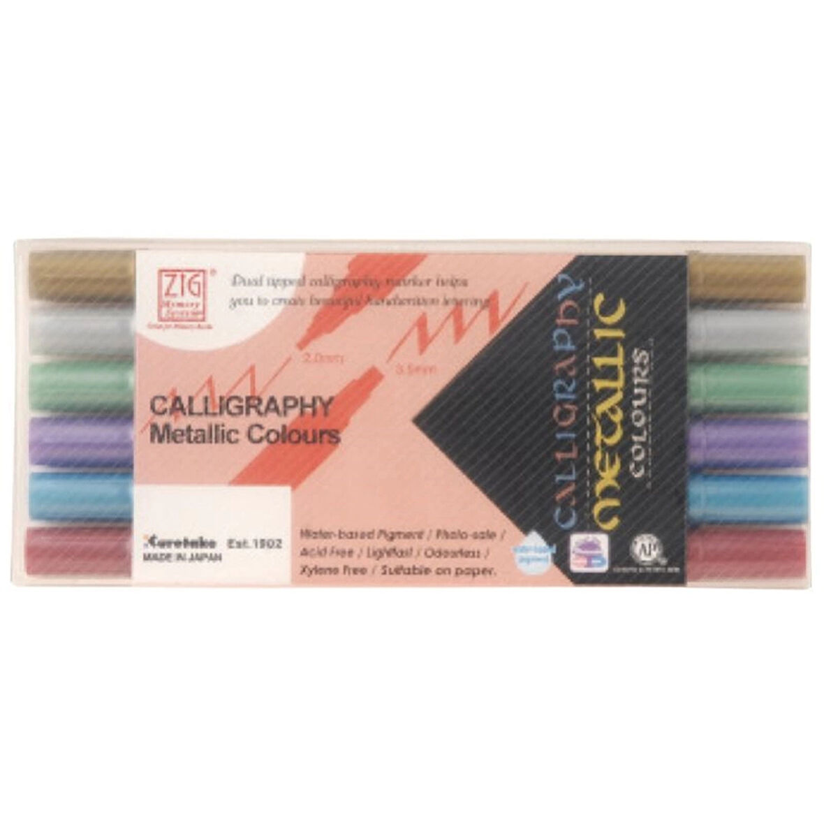 Supertrend Çift Uçlu Metalik Kaligrafi Kalemi Seti 2 mm. + 3.5 mm. 6 RENK