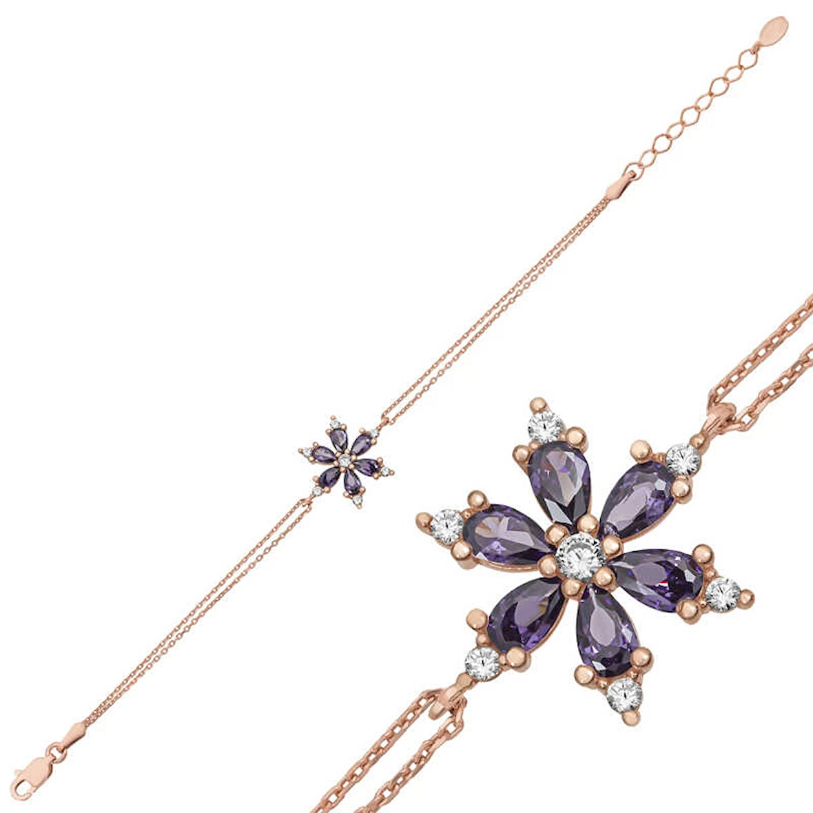 Supertrend Gümüş Rose Mor Lotus Çiçeği Kadın Bileklik