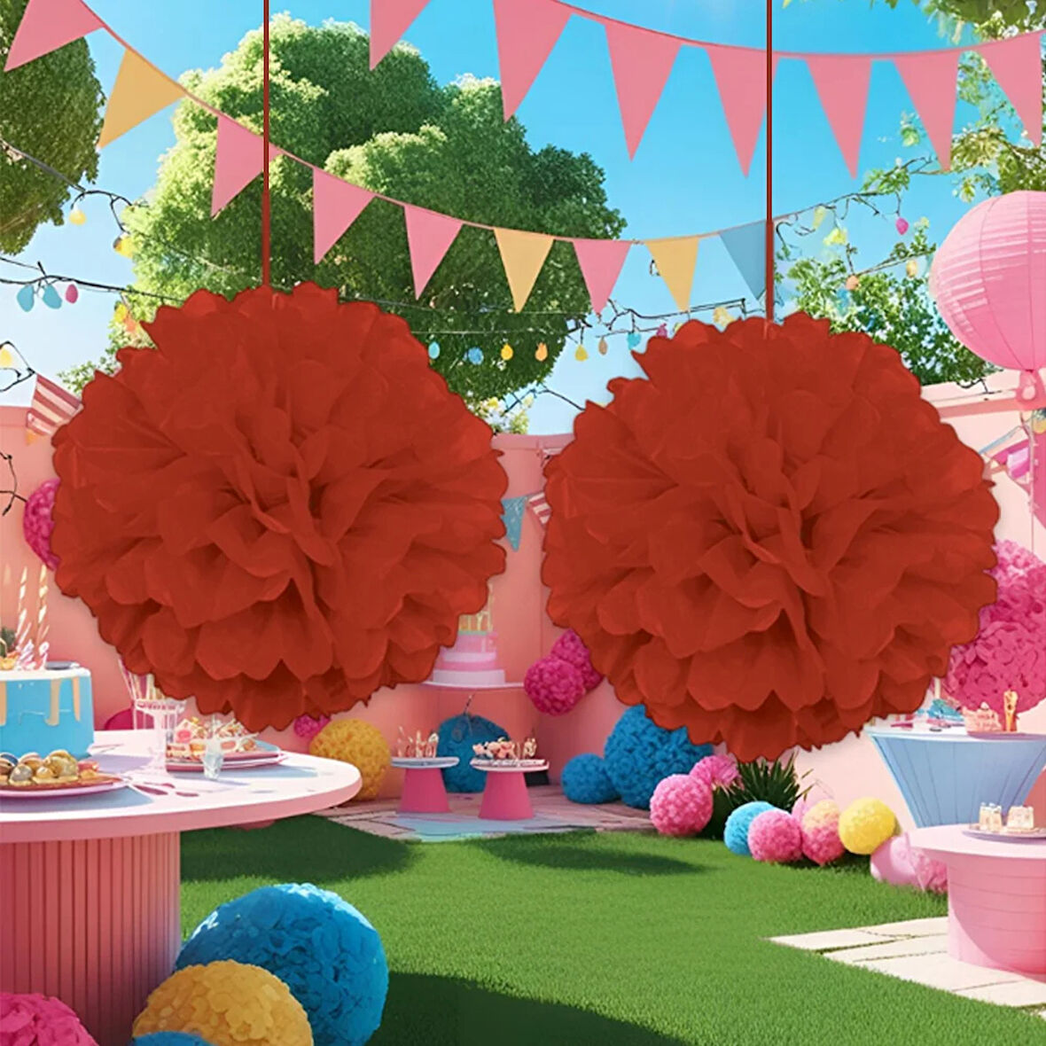 Kırmızı Ponpon Süs 30 cm 2'li
