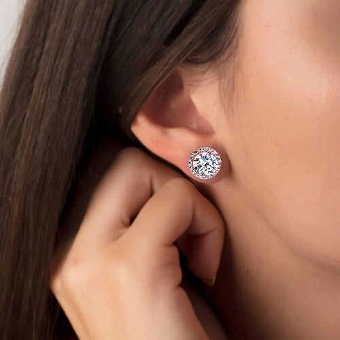 Supertrend Gümüş Rose Oval Montür Pırlanta Modeli Küpe