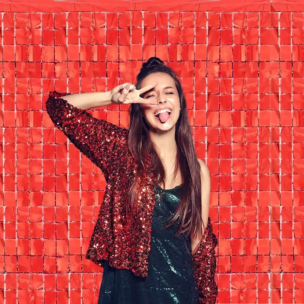 PötiKare Kırmızı Metalize Arka Fon