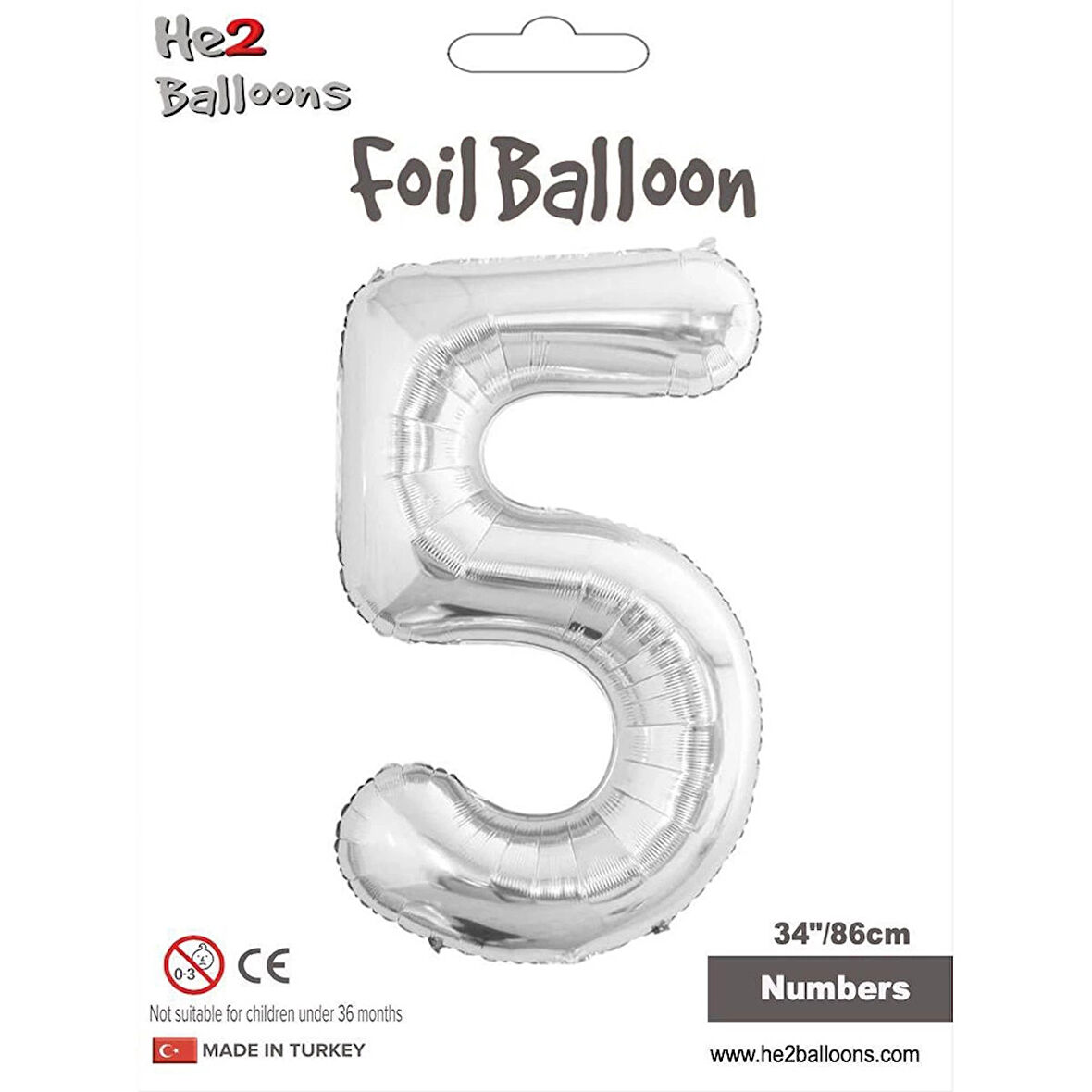 5 Rakam Gümüş Folyo Balon 34"
