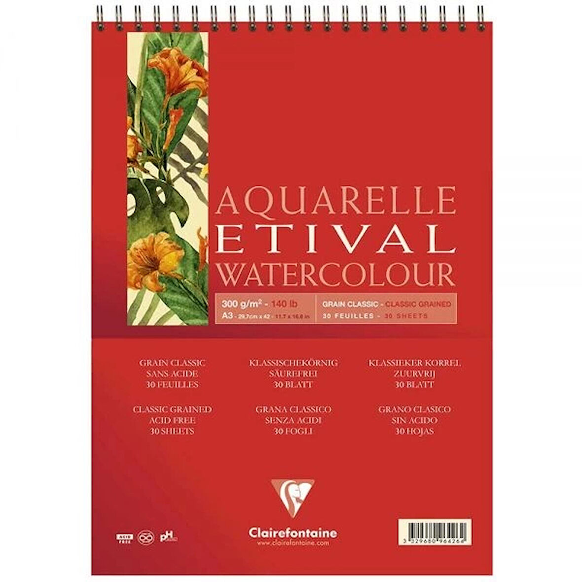 Supertrend Etival Classic Sulu Boya Defteri Blok Üstten Spiralli 300 gr. A3 30 yaprak