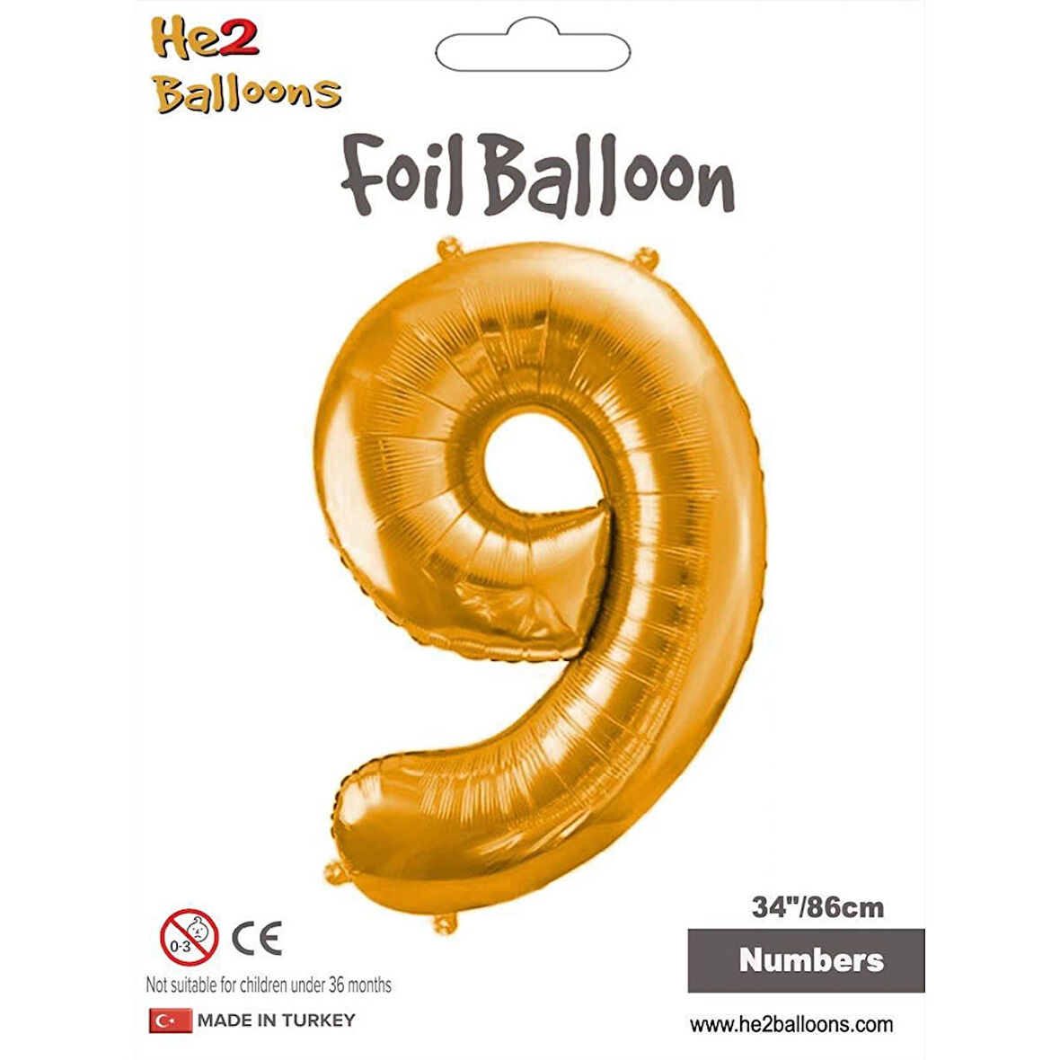 9 Rakam Altın Folyo Balon 34"