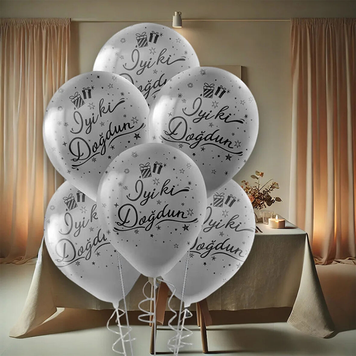 Siyah İyi Ki Doğdun Baskılı Metalik Gümüş Balon 12"