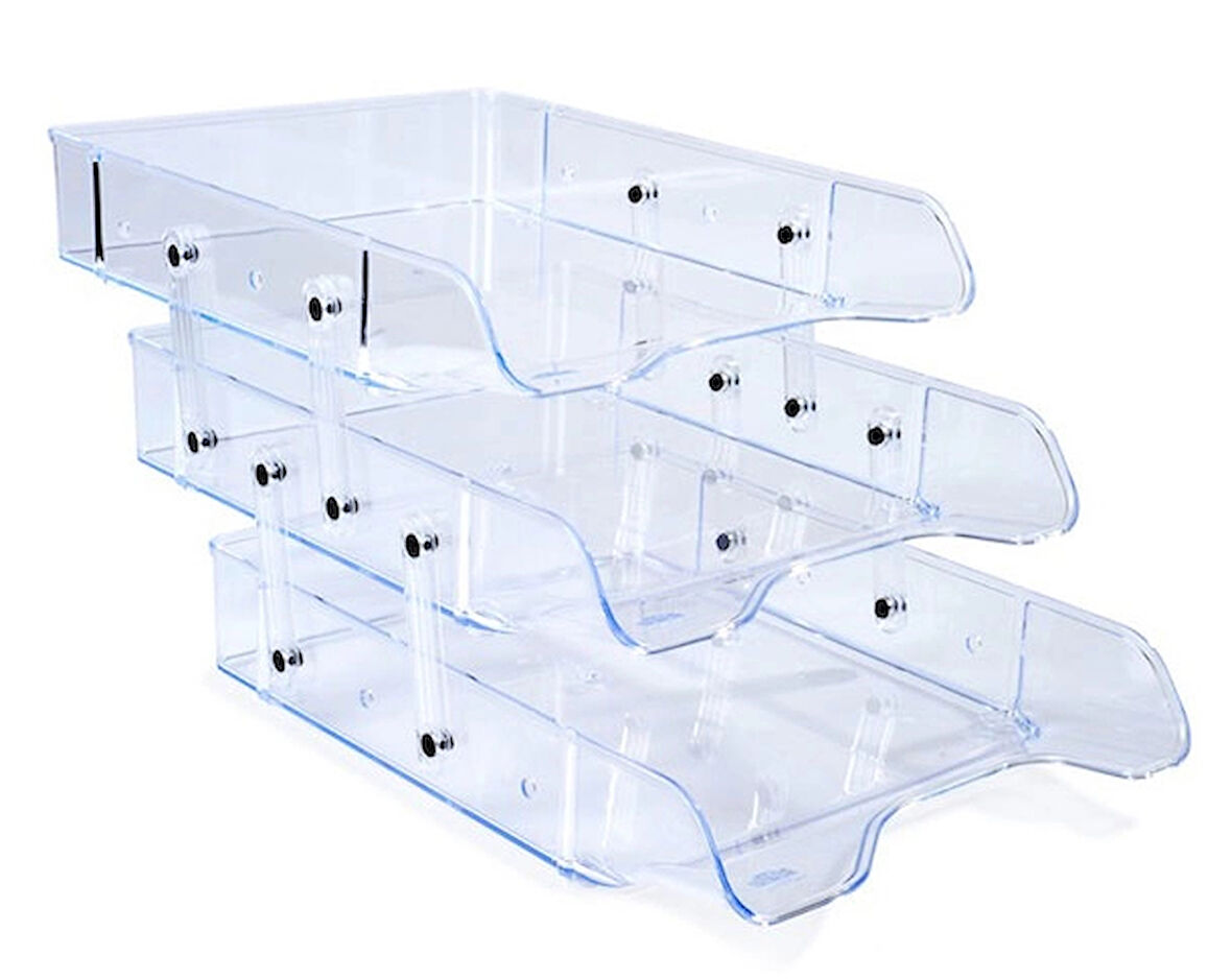 Supertrend Hareketli Şeffaf Plastik Evrak Rafı 3 Katlı