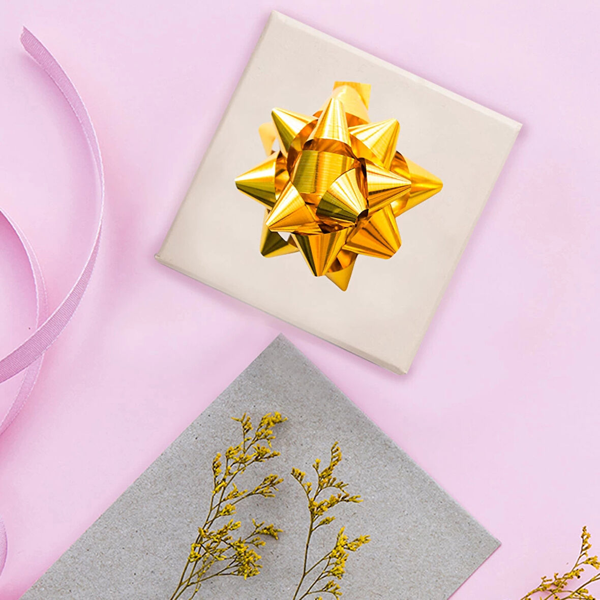 No:5 Altın Metalik Hediye Paketi Süsü