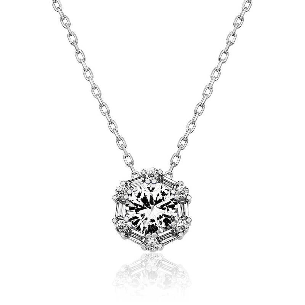 Supertrend Gümüş Buz Beyazı Baget Taşlı Kadın Kolye