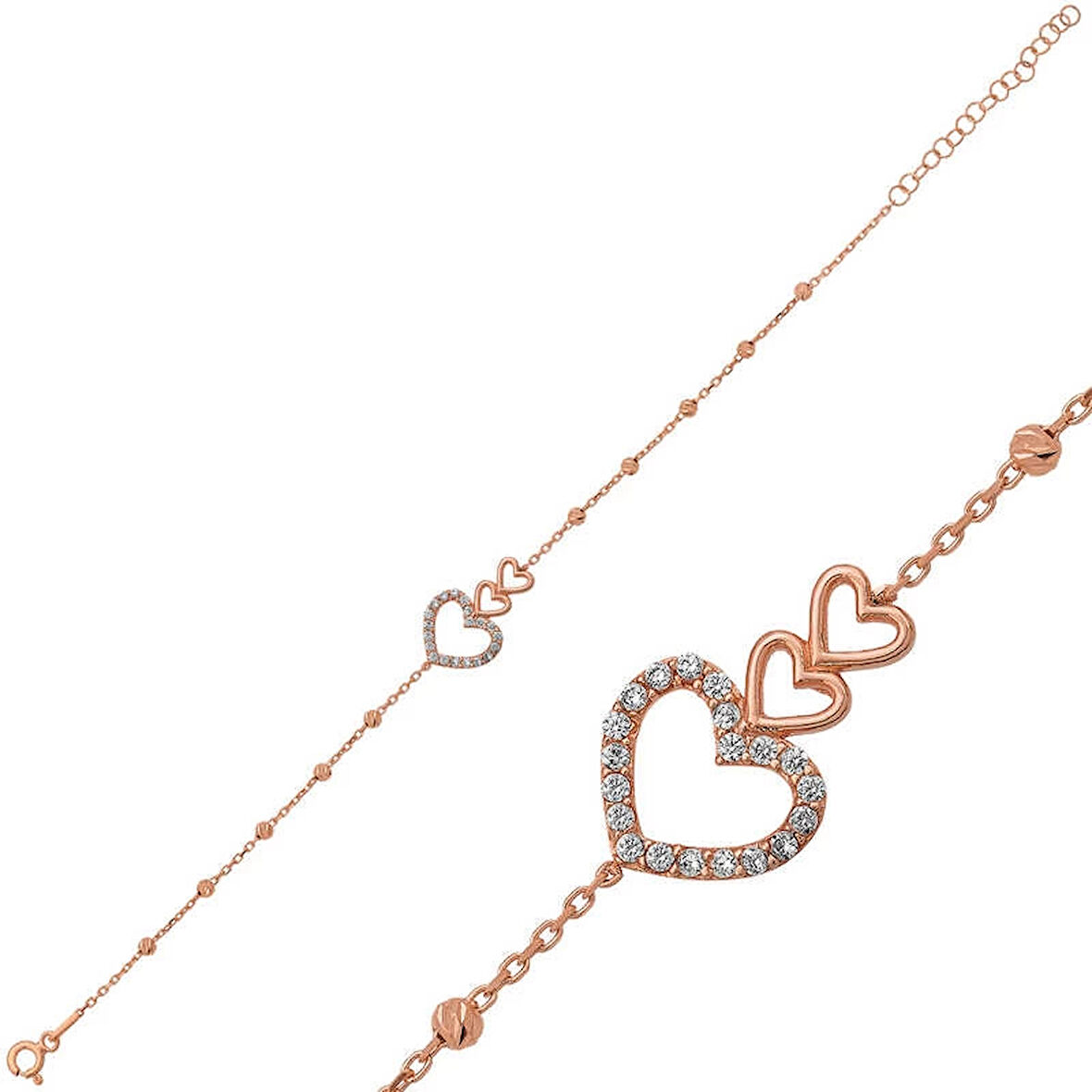 Supertrend Gümüş Rose Dorissa Üç Kalp Bileklik