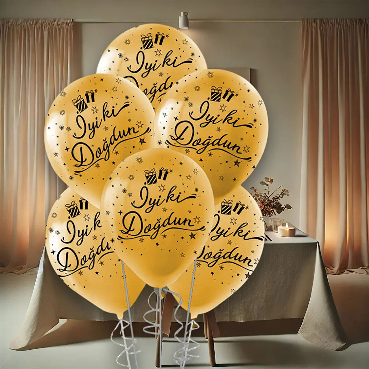 Siyah İyi Ki Doğdun Baskılı Metalik Altın Balon 12"