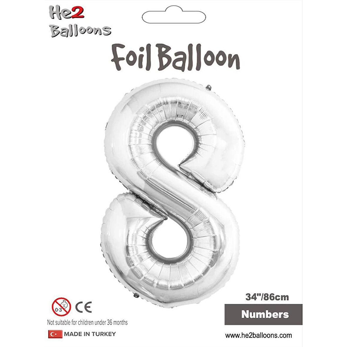 8 Rakam Gümüş Folyo Balon 34"