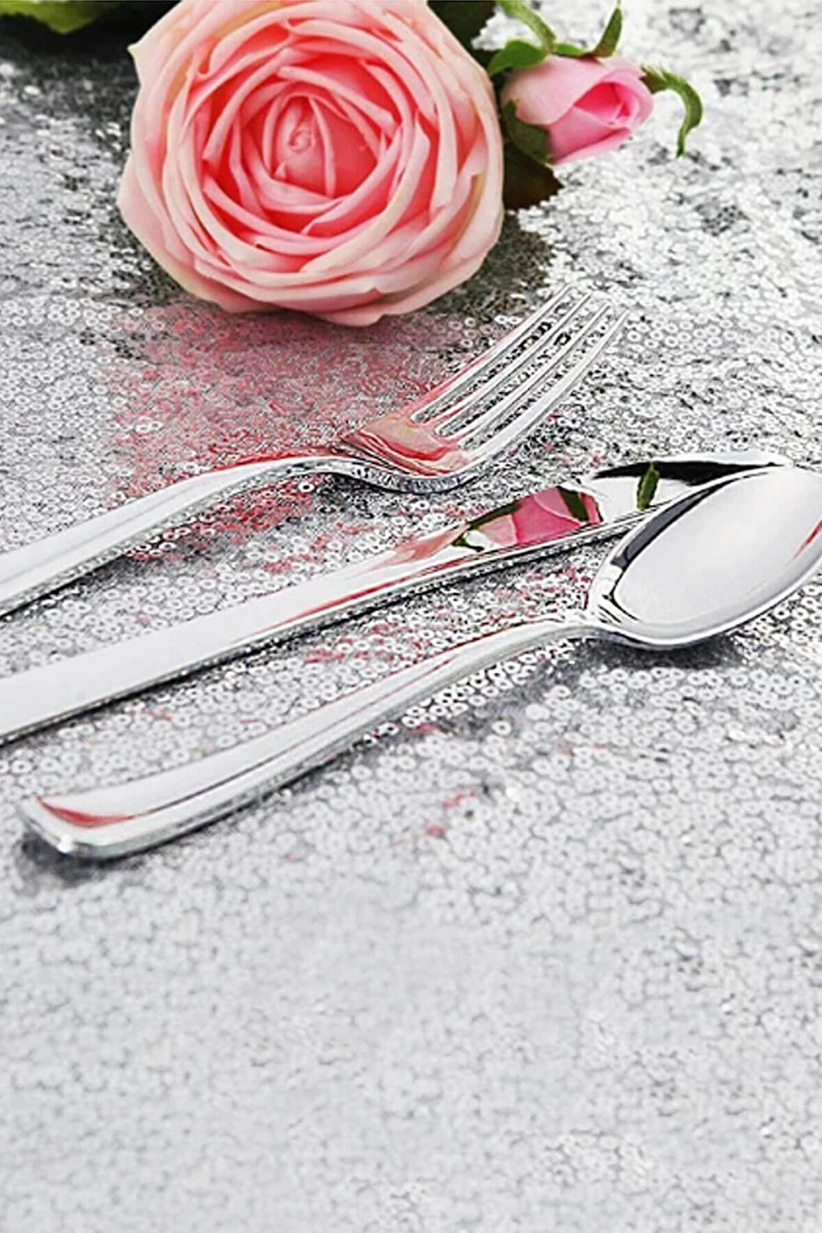 Supertrend 54 Parça Metal Görünümlü Plastik Çatal Bıçak Kaşık Set