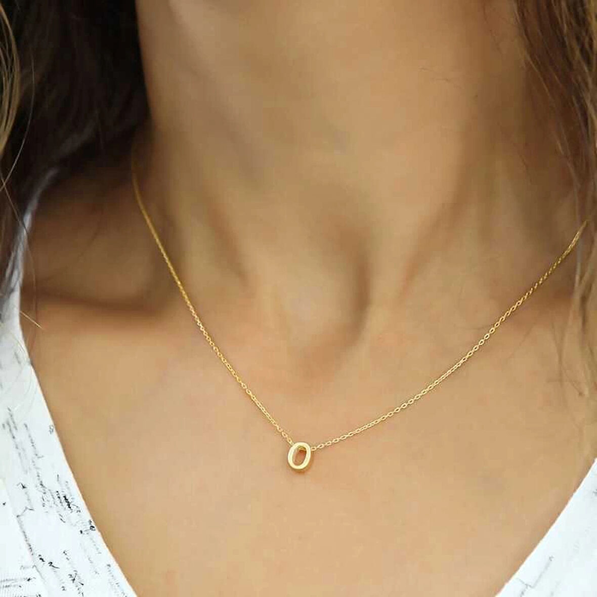 Supertrend Gümüş Gold 3 Boyutlu Harf O Kadın Kolye