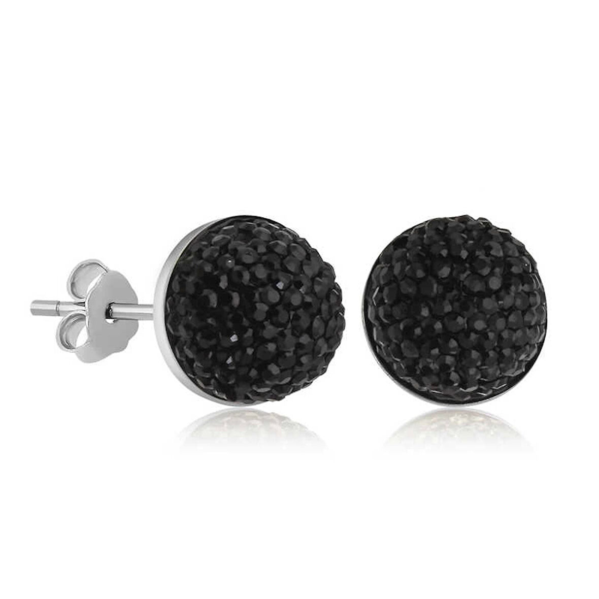 Supertrend Gümüş Siyah Kristal Çivili Kadın Küpe