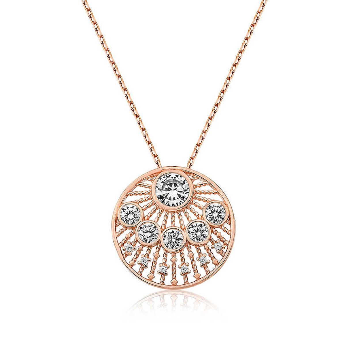 Supertrend Gümüş Rose Etnik Desenli Rose Kadın Kolye