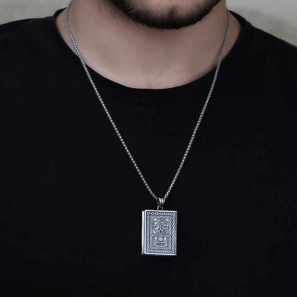 Supertrend Gümüş Kare İçi Açılabilen Muhammed Muskalık Kolye