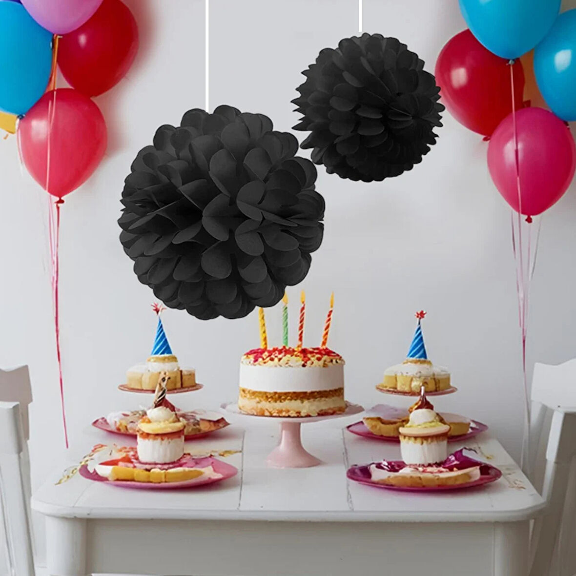 Siyah Kağıt Top Süs 2li