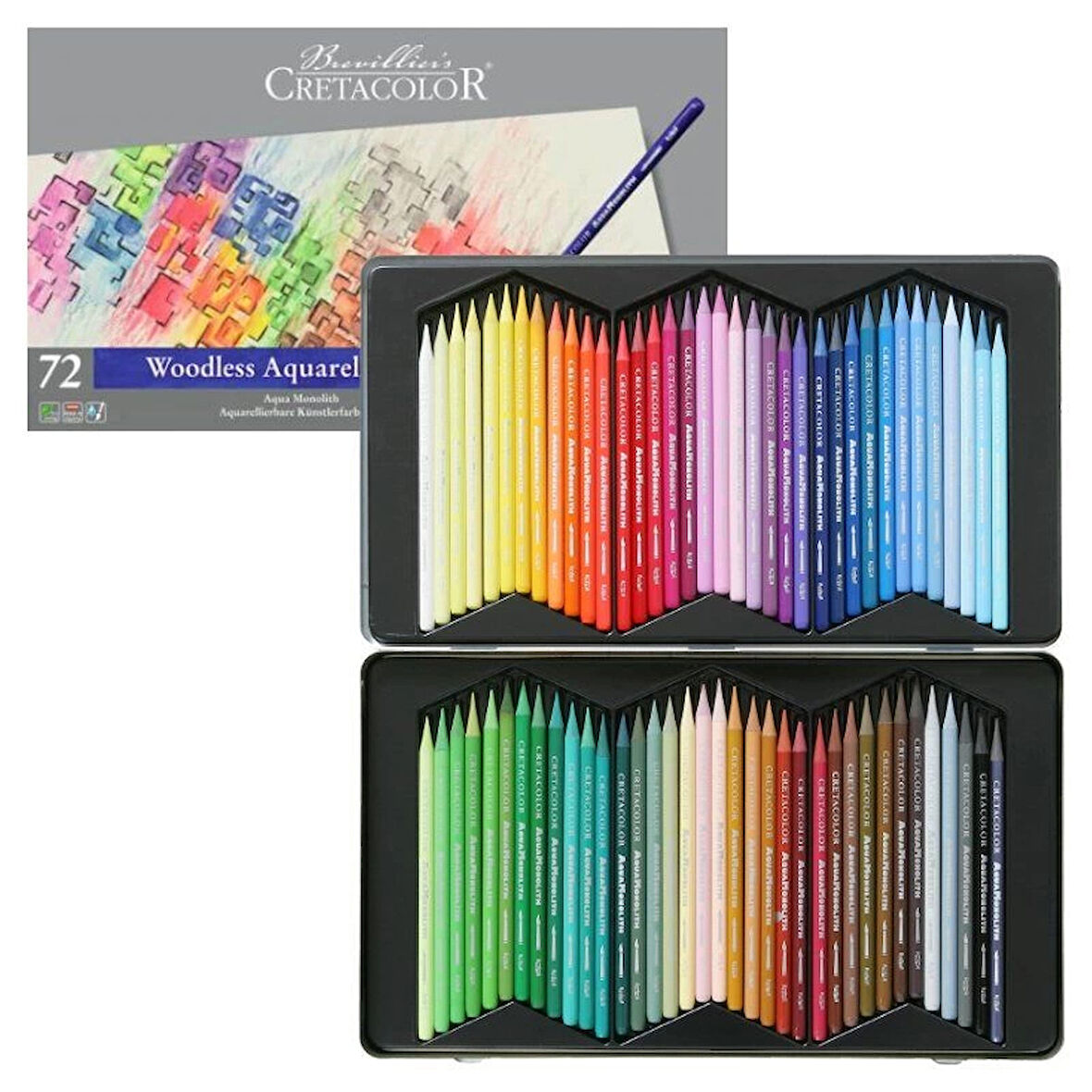 Supertrend Aqua Monolith Ağaçsız Sulandırılabilr Aquarell Boya Kalemi Seti 72 Renk Metal Kutu