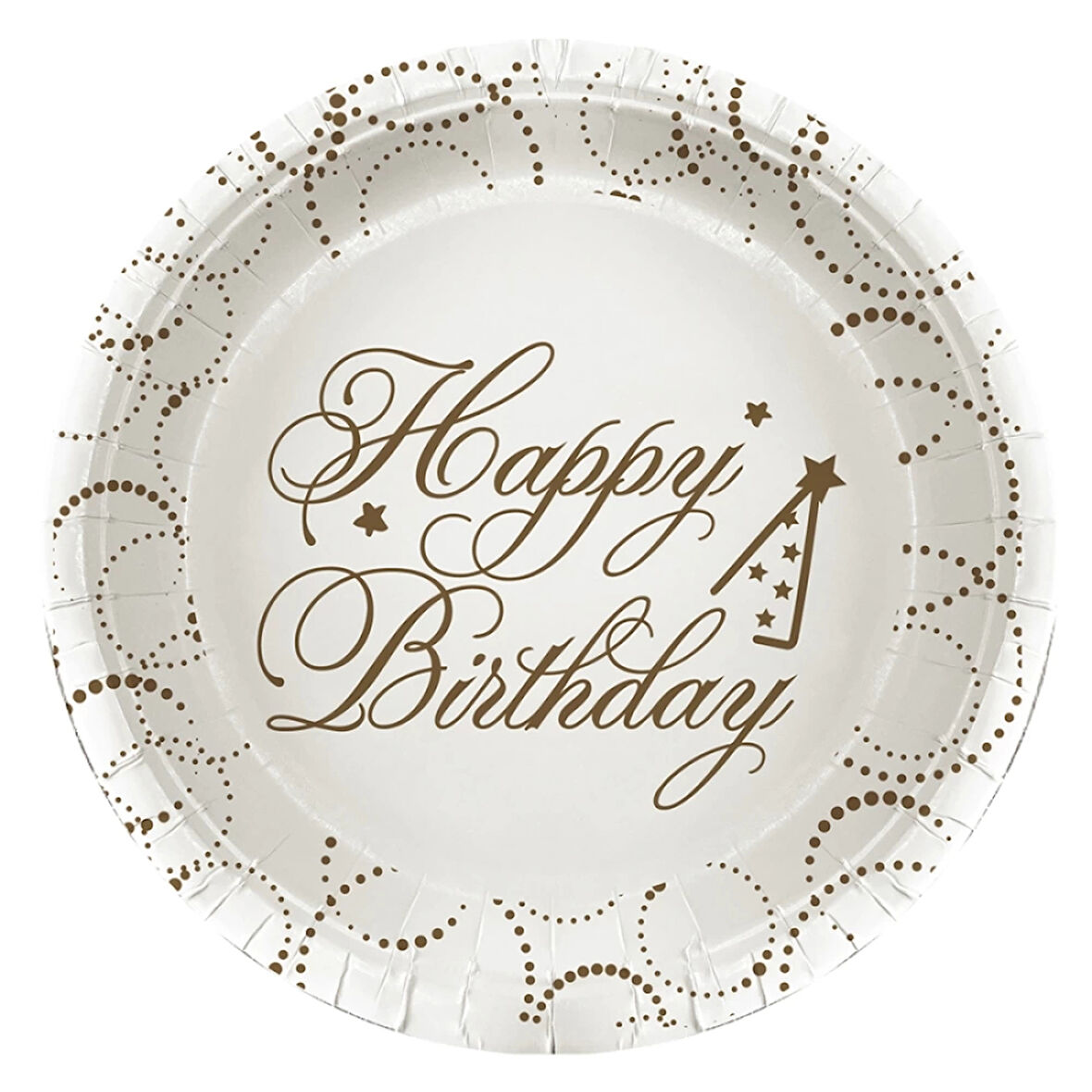 Happy Birthday Elegant Beyaz Karton Tabak 23cm