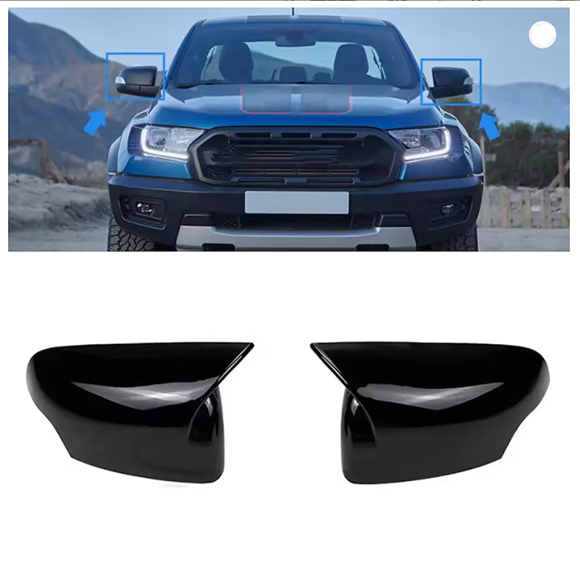 Ford Ranger T6 2016-2021 Sinyalli Batman Yarasa Ayna Kapağı Piano Black