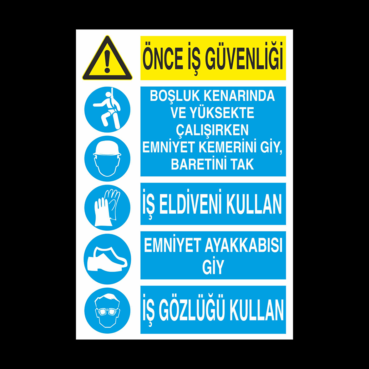 Önce İş Güvenliği, Uyarı Levhası
