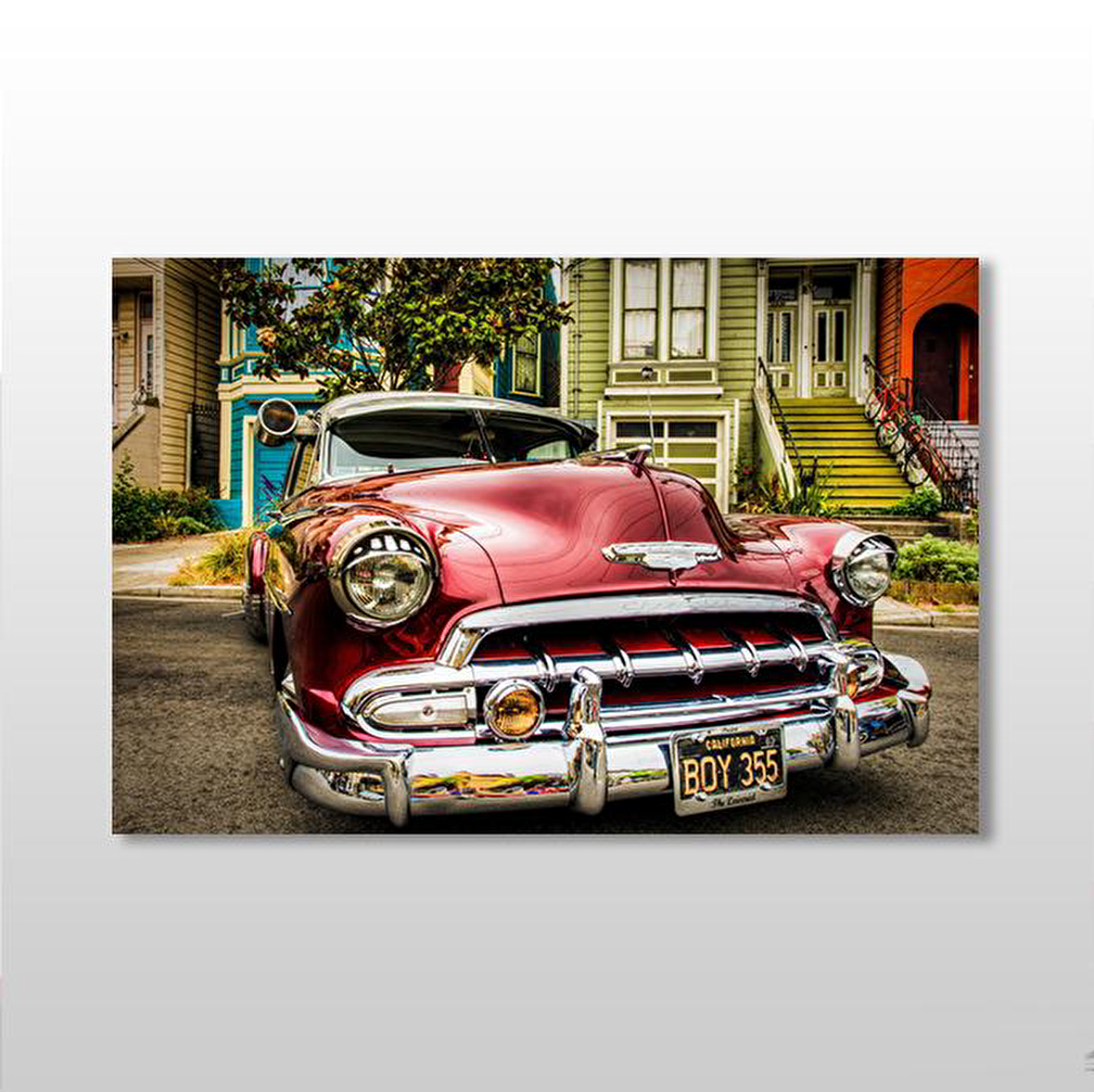Kırmızı Klasik Araba Kanvas Tablo