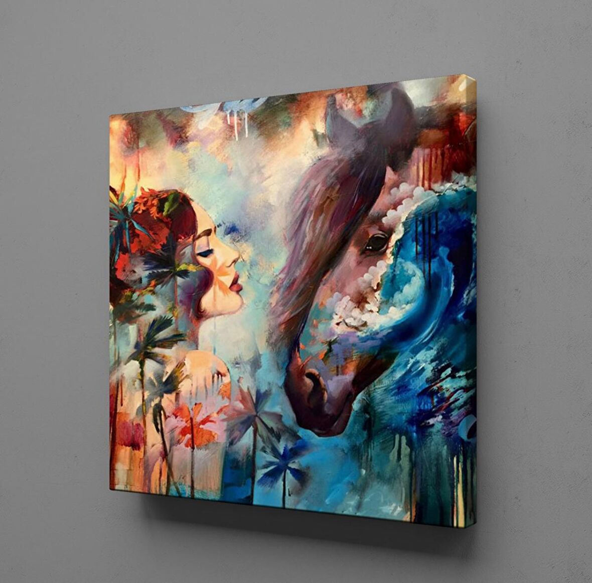 KADIN VE AT KANVAS TABLO