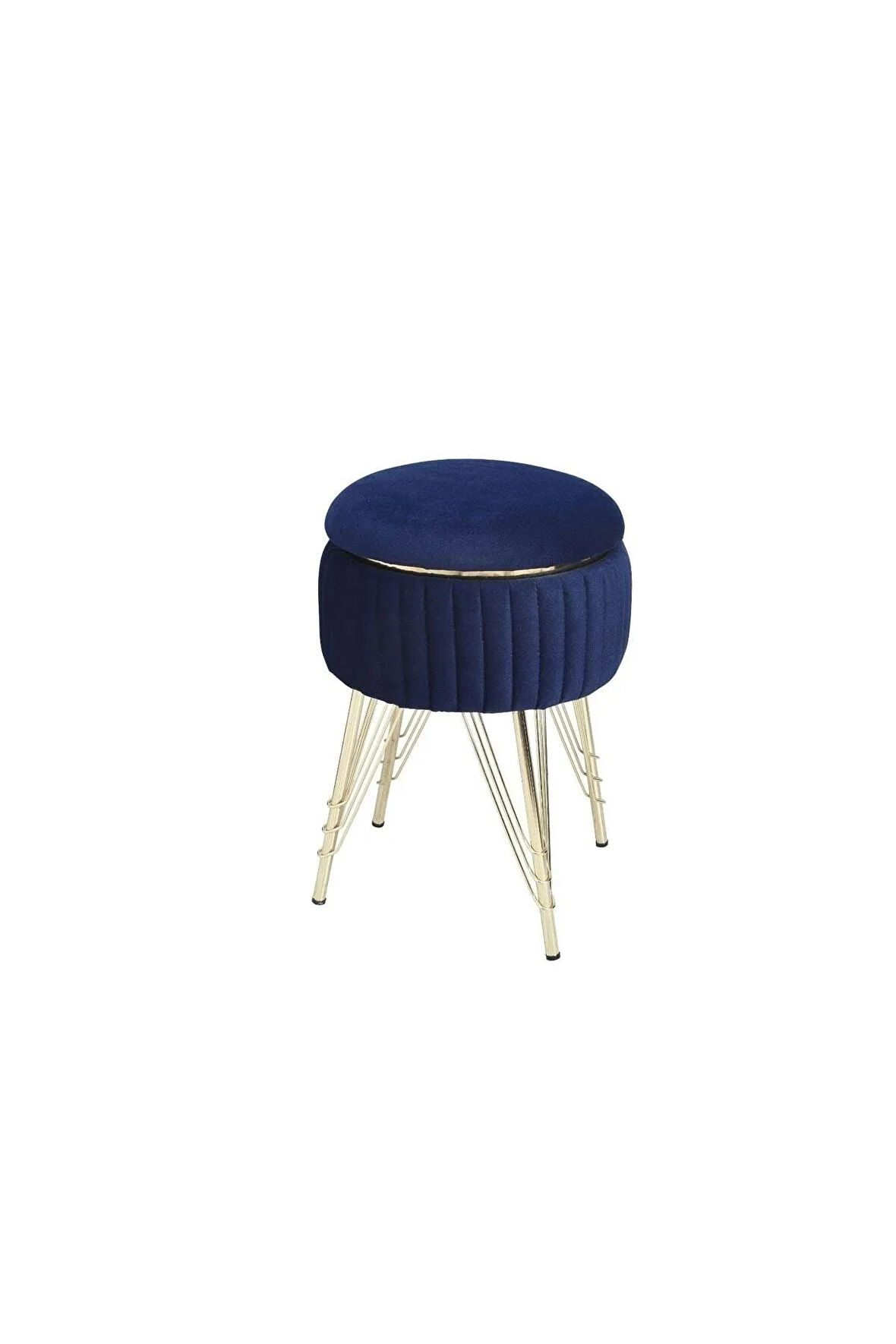 Bianco Metal Ayaklı Sehpalı Puf Altın Koyu Mavi (GOLD DARK BLUE)
