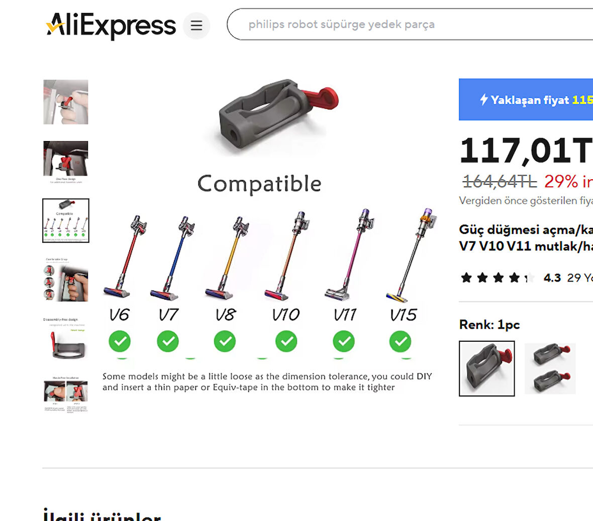srfn ticaret Dyson Şarjlı Süpürgeleri V6 ile Uyumlu Tetik Kilidi - 2 Adet