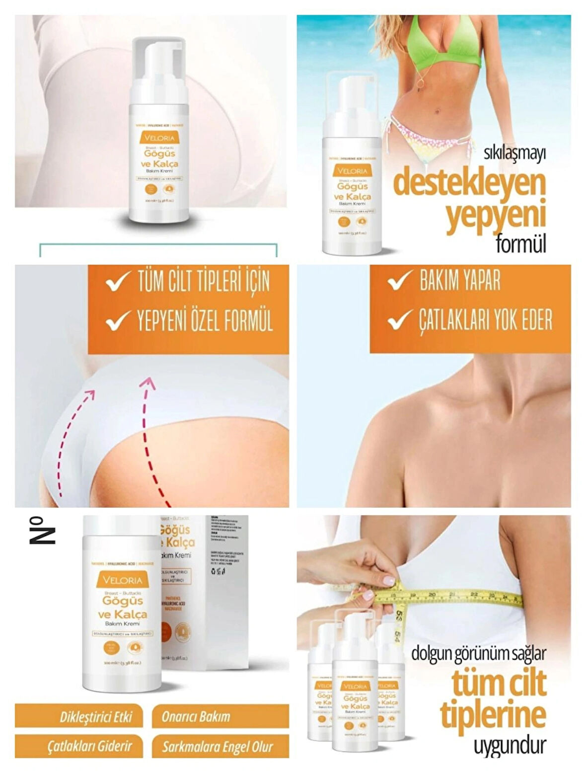 VELORIA Göğüs Ve Kalça Büyütücü Şekillendirici, Dolgunlaştırıcı, Çatlak Giderici, Sıkılaştırıcı Krem 100 ml