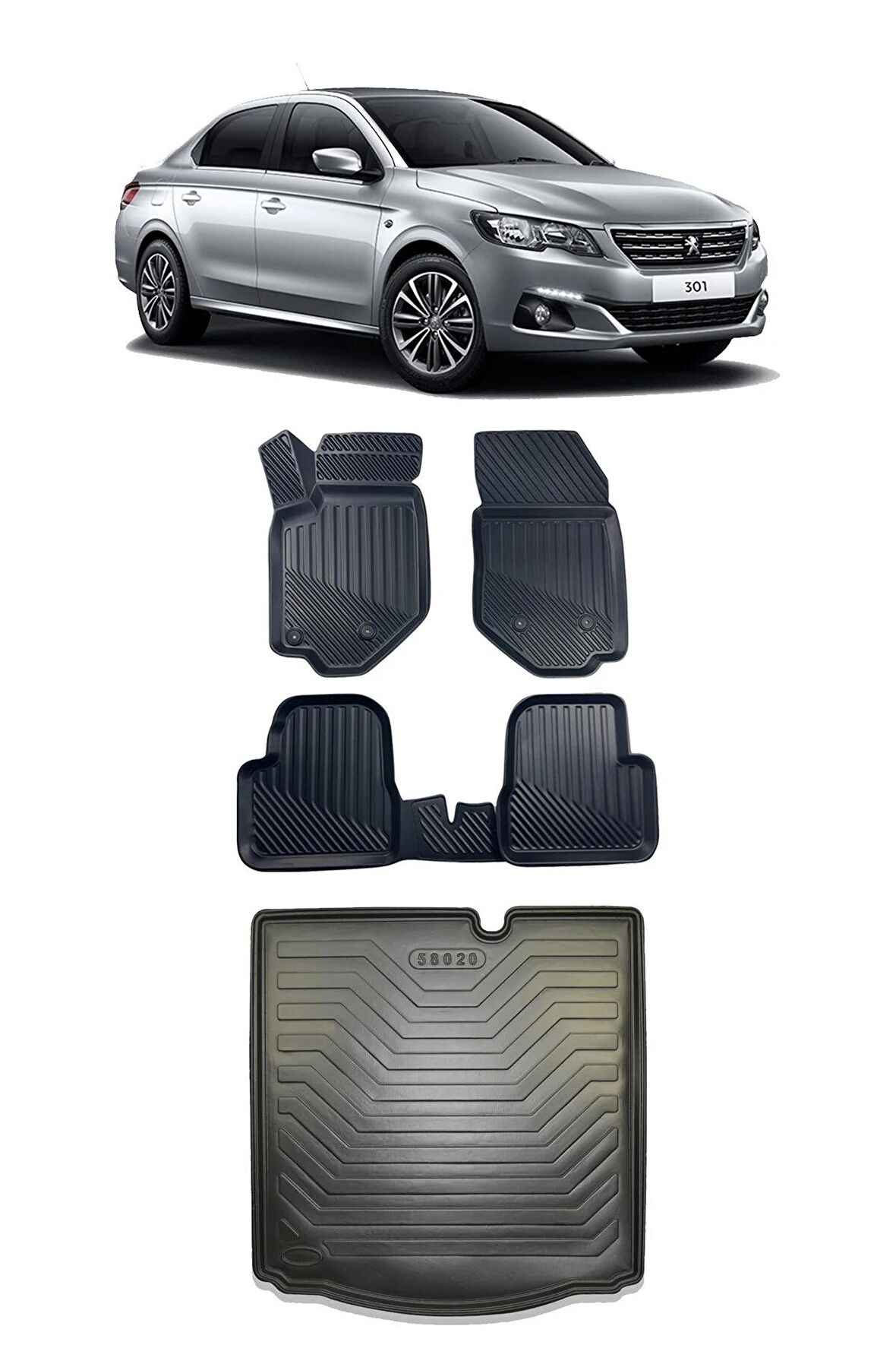 Peugeot 301 Araca Özel 4D Havuzlu Paspas ve Bagaj Seti