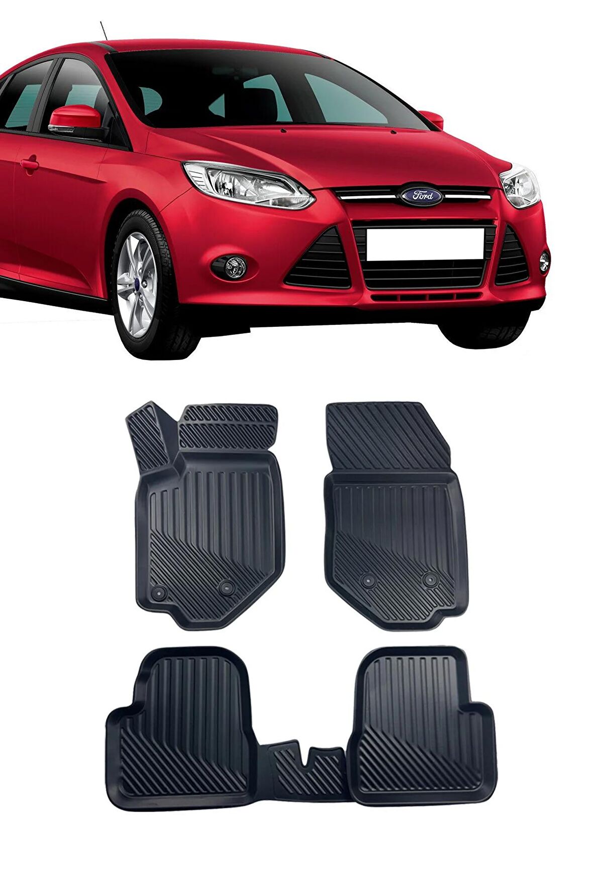Ford Focus 3 2011-2014 Arası Araca Özel Kauçuk 4D Havuzlu Paspas Takımı