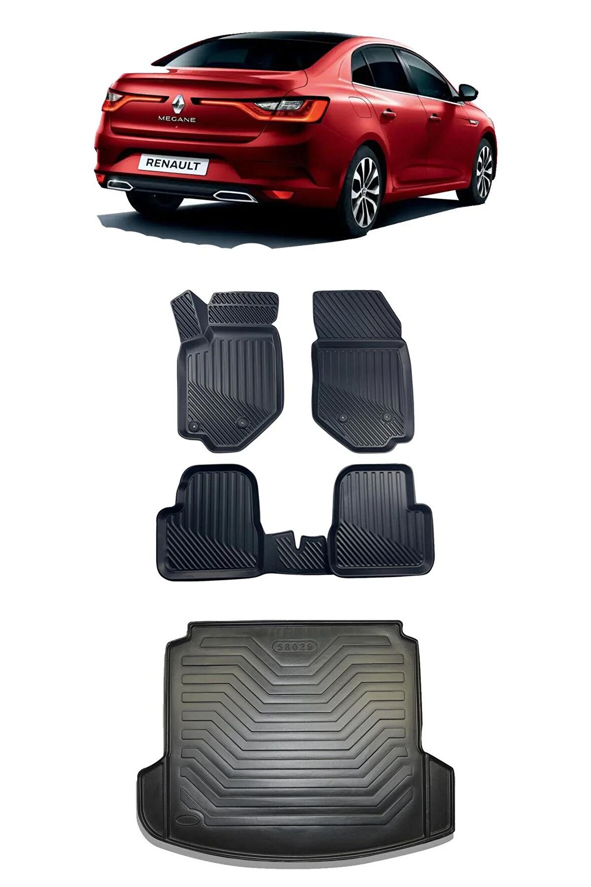 Renault Megane 4 Sedan Çift Kulaklı Bagaj 2016 ve Sonrası Araca Özel 4D Havuzlu Paspas ve Bagaj Seti