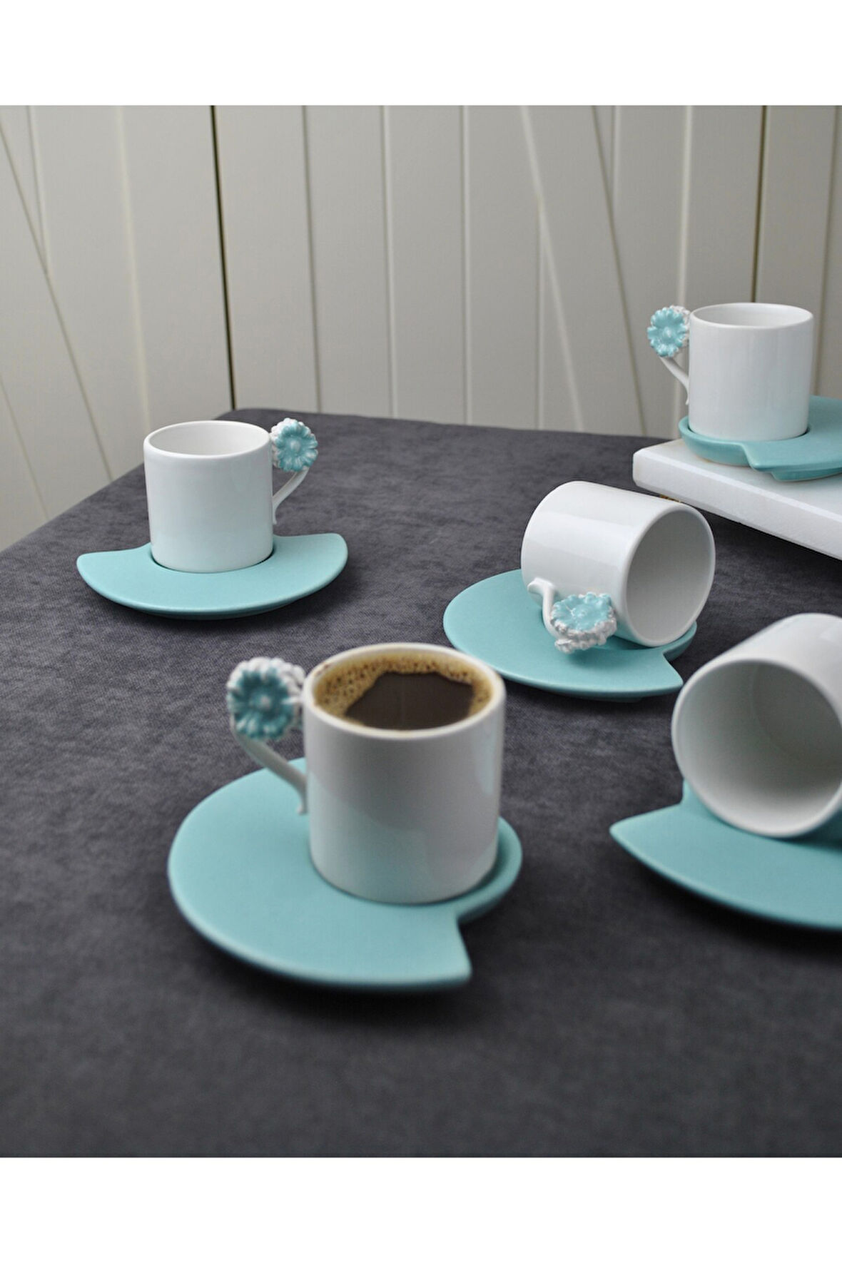 6 Kişilik 12 Parça Seramik Çiçekli Kahve Fincanı 100 ml Türk Kahve Fincan Takımı