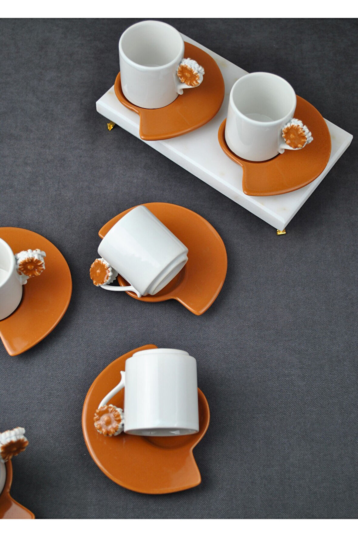 6 Kişilik 12 Parça Seramik Çiçekli Kahve Fincanı 100 ml Türk Kahve Fincan Takımı