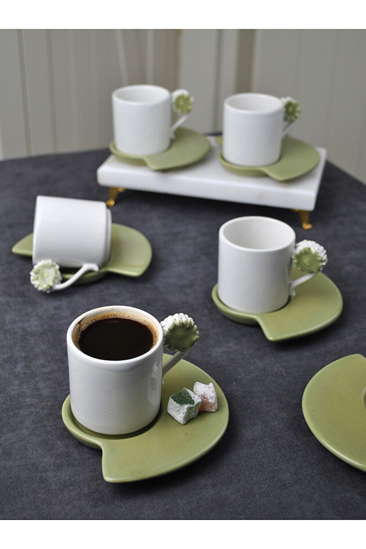 6 Kişilik 12 Parça Seramik Çiçekli Kahve Fincanı 100 ml Türk Kahve Fincan Takımı