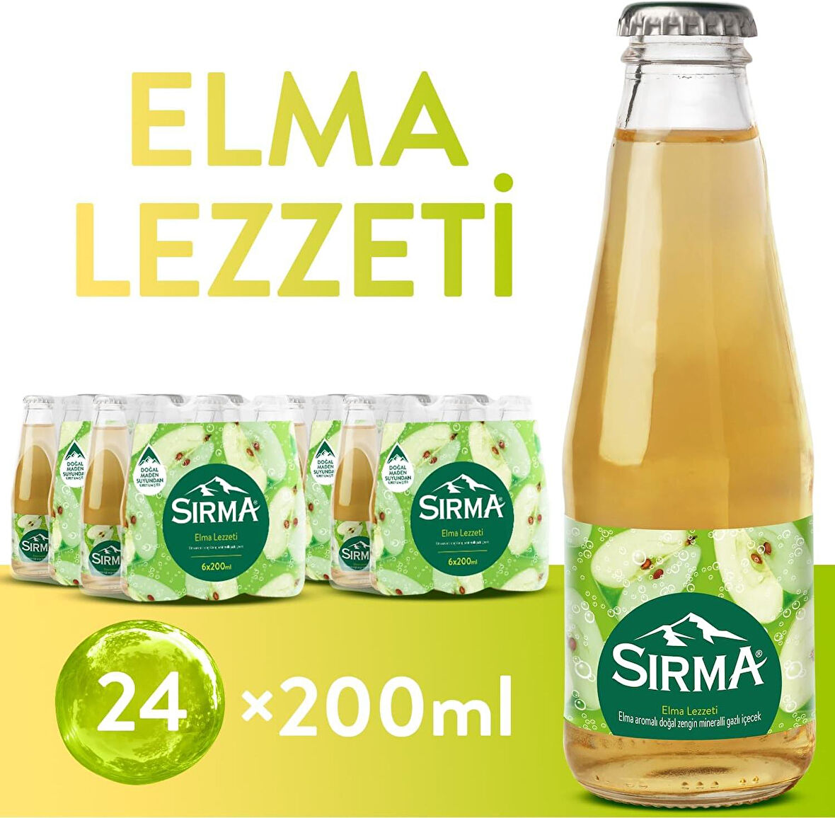 Sırma C Vitaminli Elma Aromalı Doğal Maden Suyu 200 ML X 24 Adet