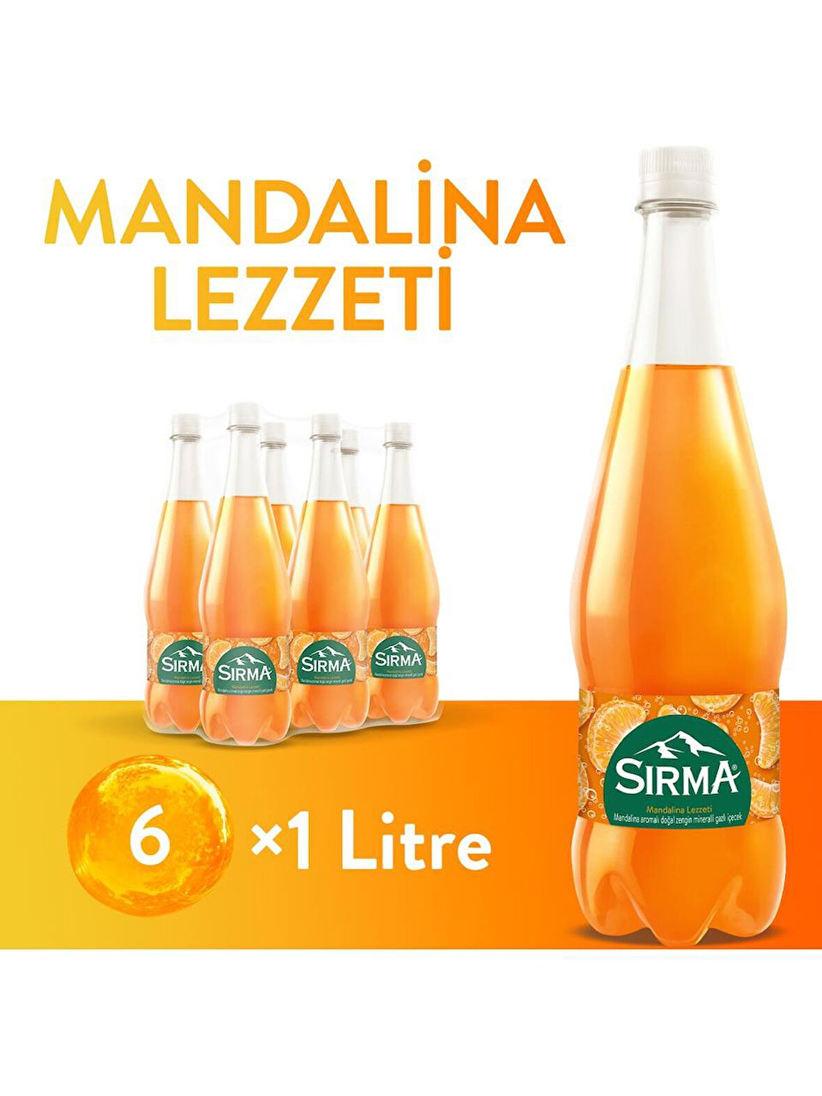 Sırma C Vitaminli Mandalina Aromalı Doğal Maden Suyu 1 Lt X 6 Adet